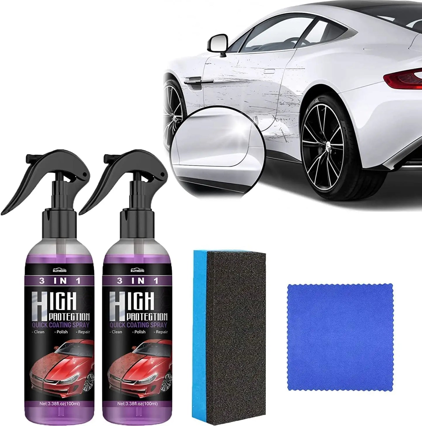 RAPIDSHINE - 2 pezzi Spray 3 IN 1 per pulire e lucidare l'auto